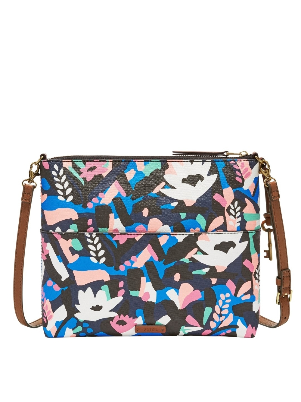 Fossil Fiona Small Crossbody Bag In Black Floral Print EUC